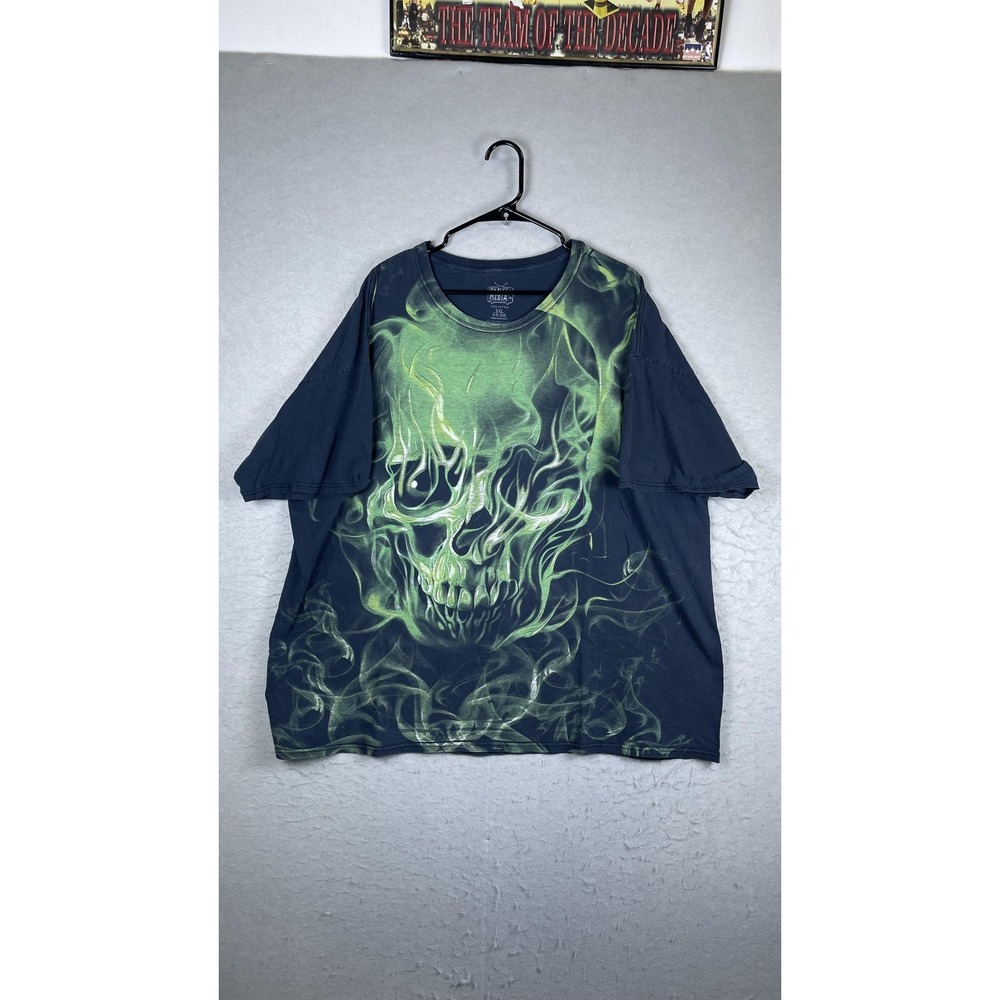 Social Media Shirt Mens 3XL Black Flaming Skull Graphic Tee Horror Halloween
